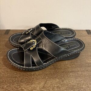 Josef Seibel Shoes Womens Size 8 Black Leather Wedge‎ Slide Sandals Comfort